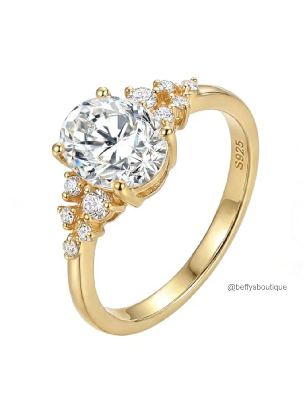 1ct Oval Cut Cubic Zirconia Wedding Band 925 Sterling Silver 14K Gold Plated